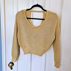 Debut Crop Top Brat Green Sweater Criss Cross Back - Size XS